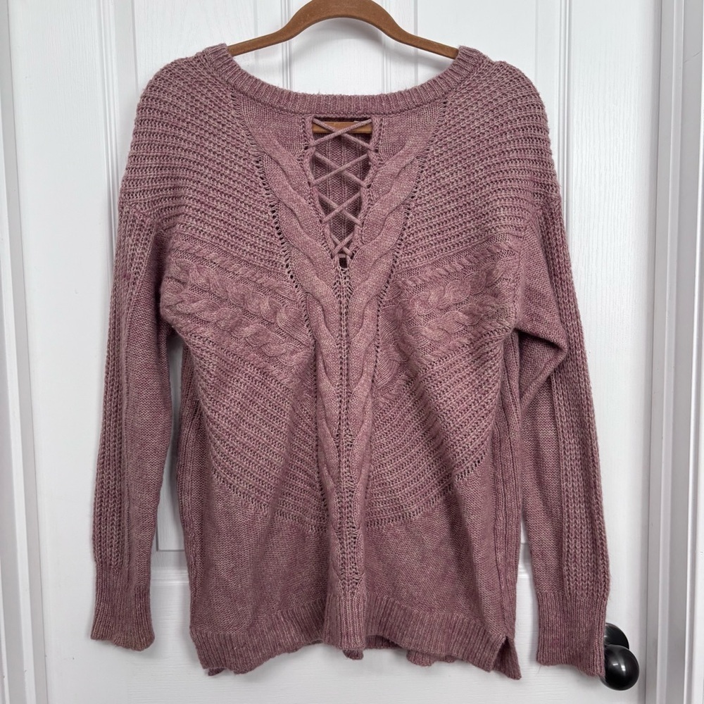 Mauve Lace-Up Knit Sweater | Maurices M